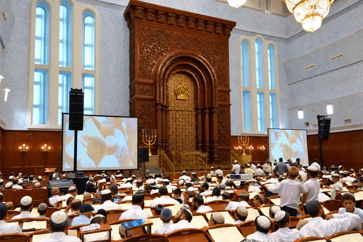 מערכת הגברה ליין אריי ומסכי הקרנה באירוע גדול בבית מדרש